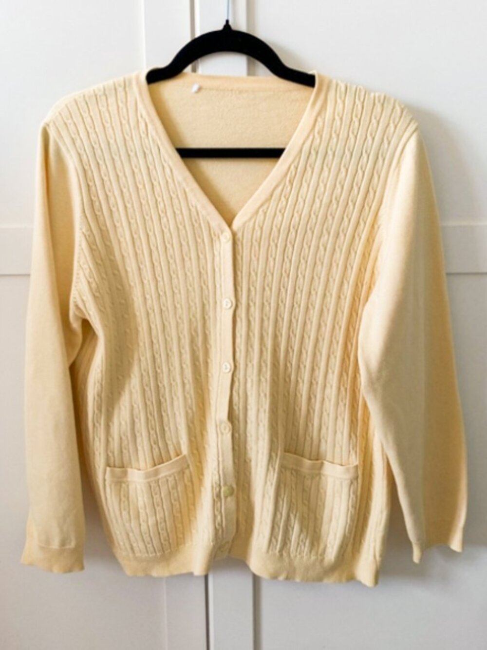 Butter Yellow Cardigan Soft Knit with Front Pockets Butter Mom Cottagecore M/L